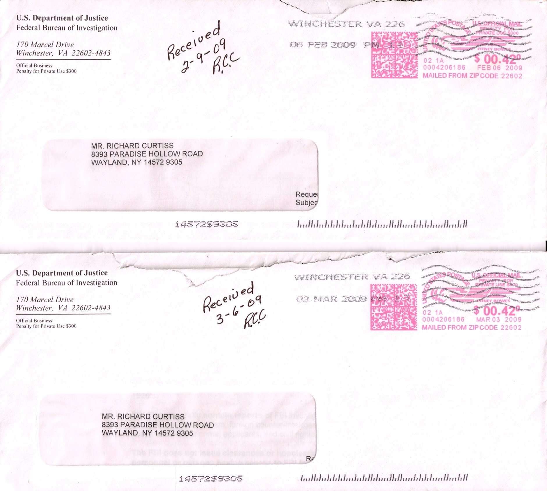 February and March envelopes
